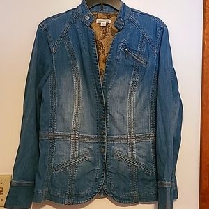 Coldwater Creek distressed blue jean jacket with snap front 14